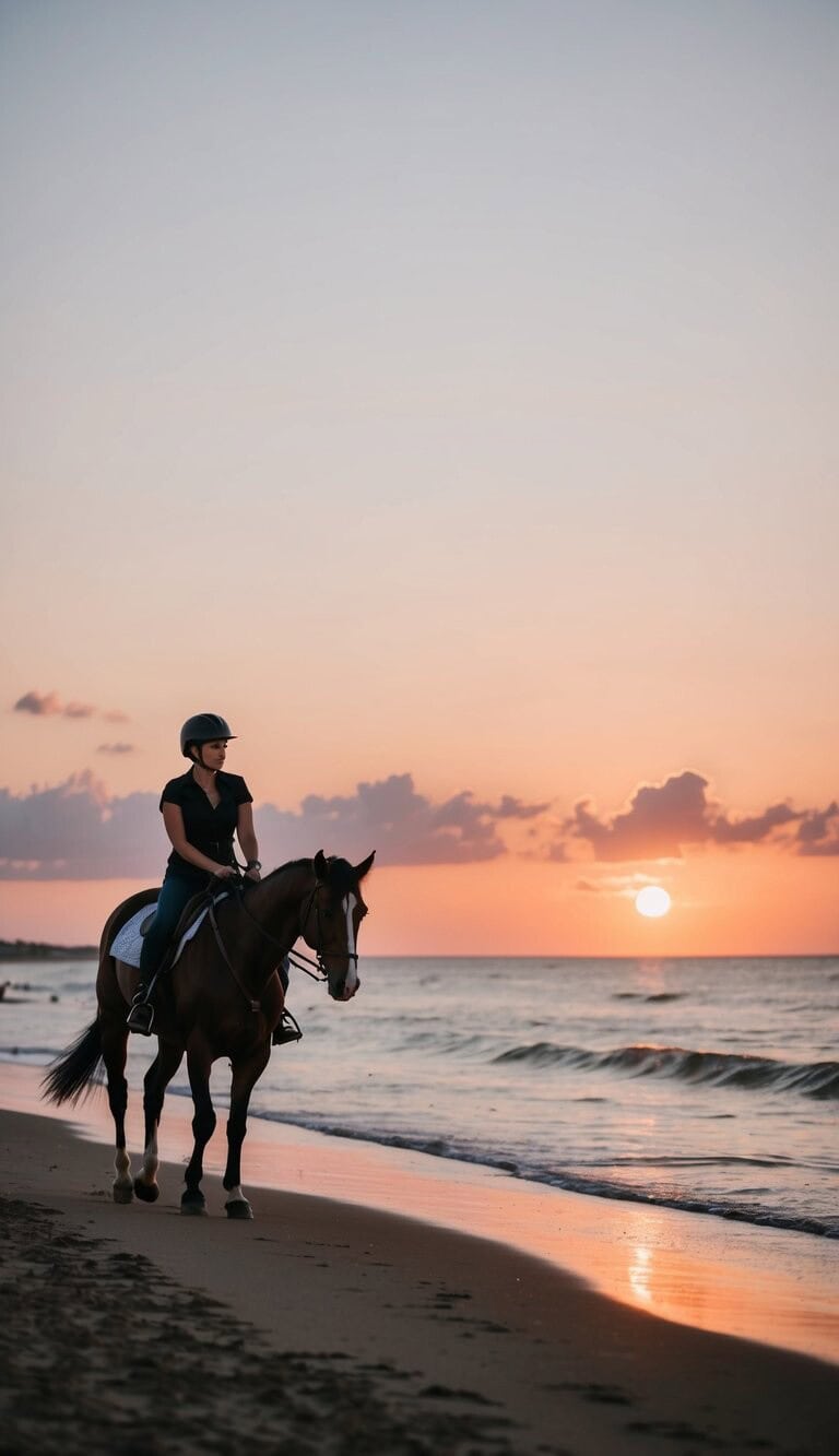 Un paseo a caballo por la playa al atardecer