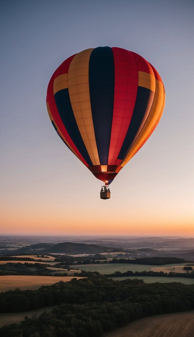 Un paseo en globo aerostático sobre un paisaje escénico al amanecer