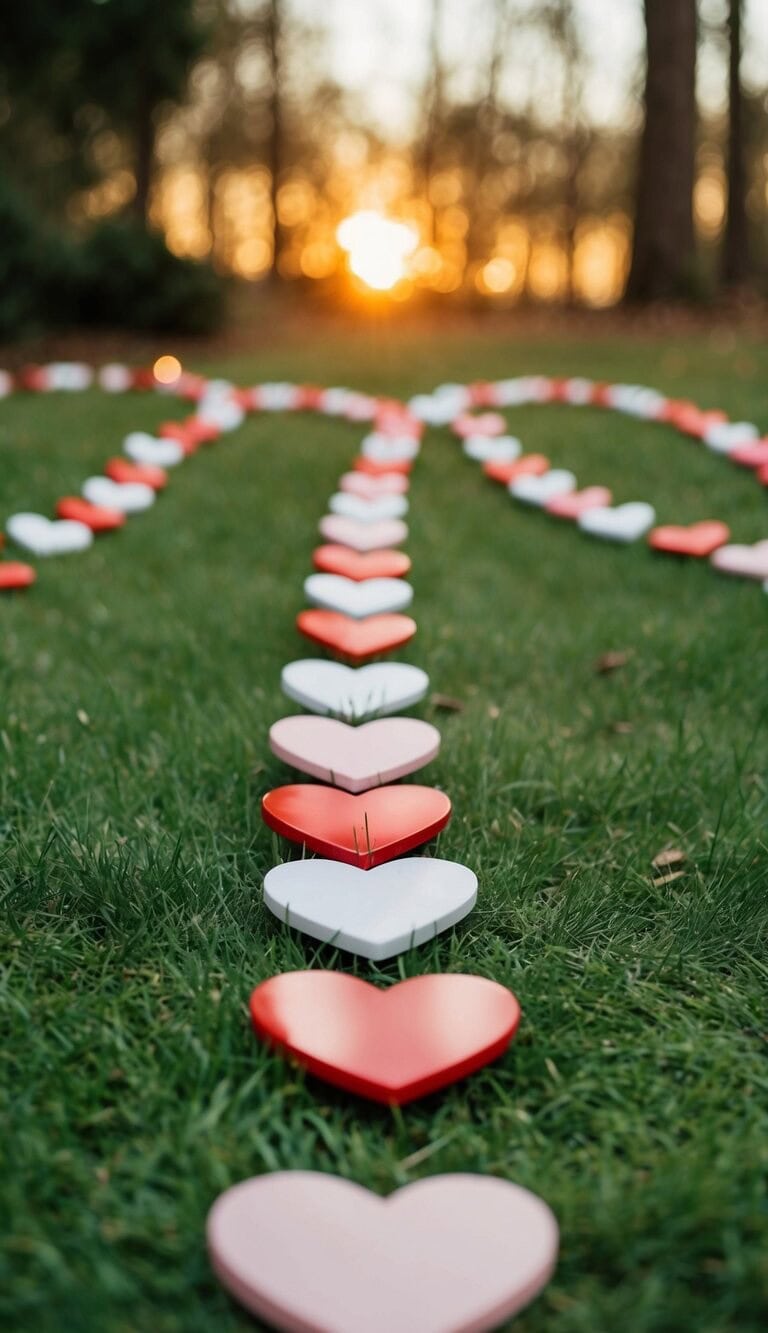 Un rastro de objetos en forma de corazón que conduce a un lugar oculto y especial